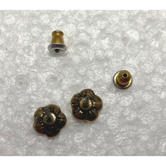 Vintage Flower Stud Earrings Black Floral Rhinestone Accent 1/4 Inch - Picture 7 of 8